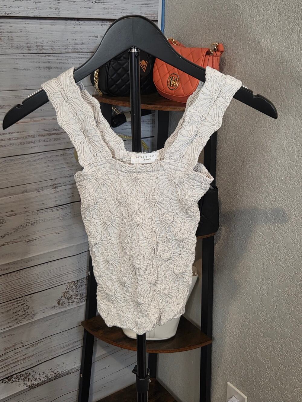 Altar'd State Intimates Cream Ivory Textured Smocked Tank Ruffle Cropped Cami